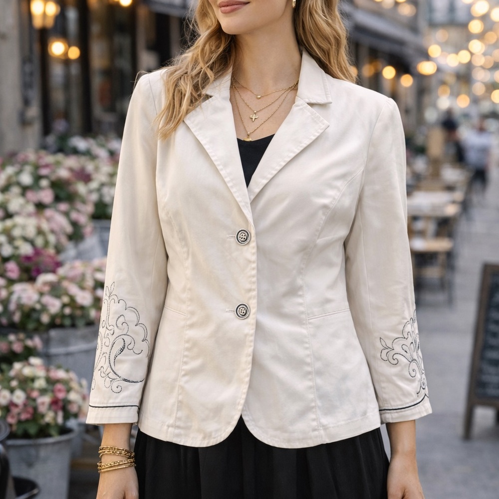 erin london Cream Embroidered Sleeve Blazer